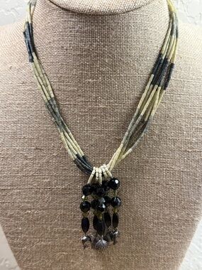 Fashion Jewelry Multi-Strand Beaded Necklace in Cream and Black